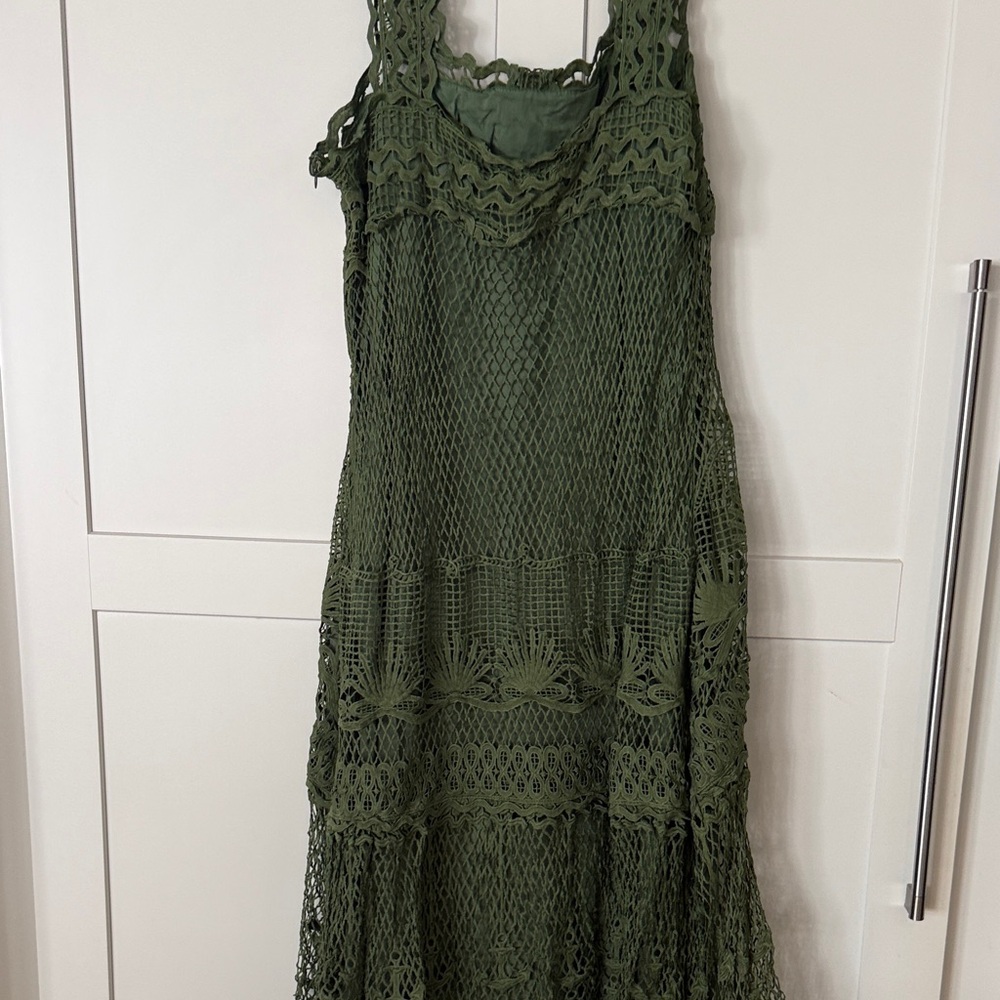 FARM Rio Olive Crochet Button-Front Midi Dress - Picture 7 of 8